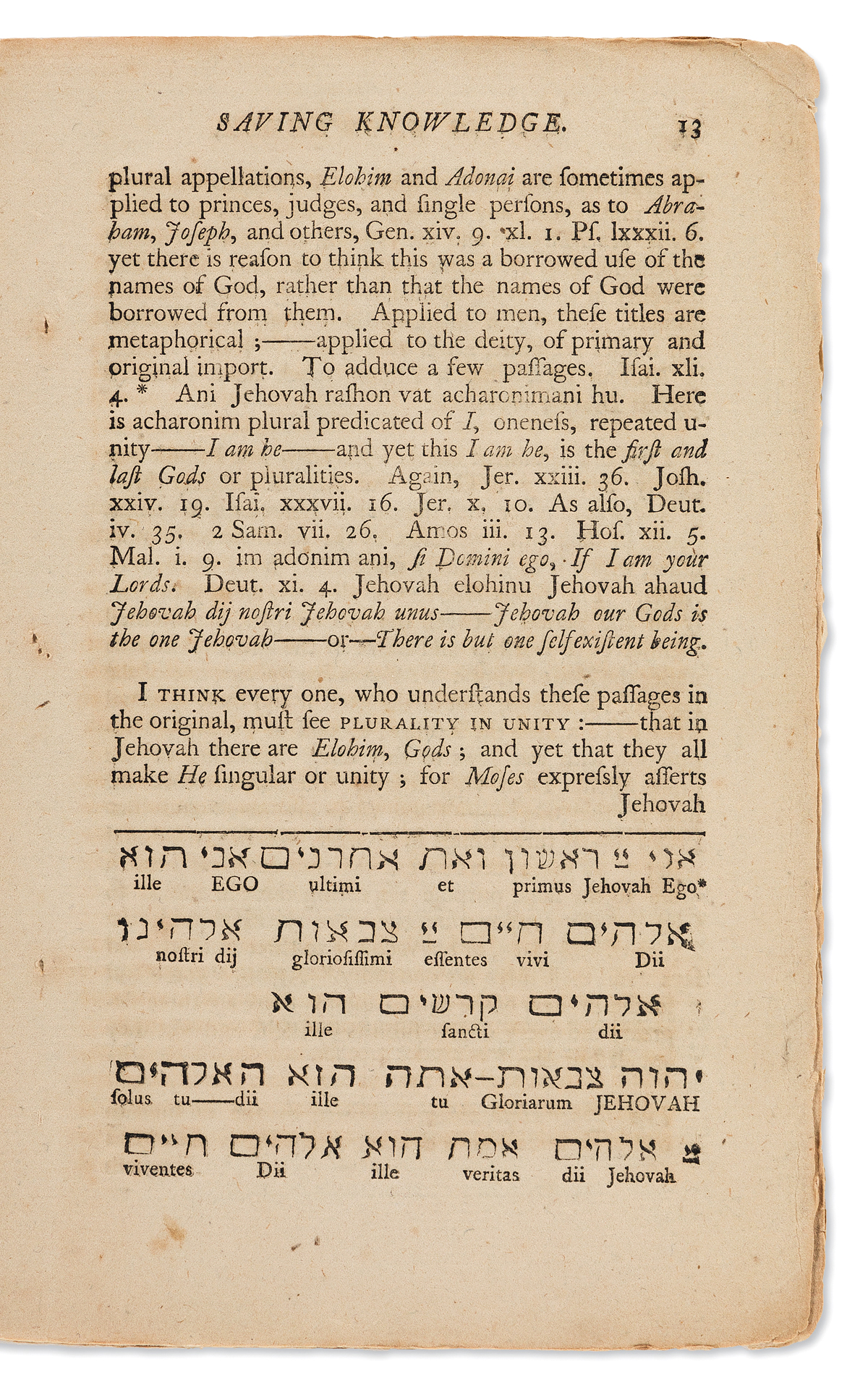 (JUDAICA.) Ezra Stiles. A Discourse on Saving Knowledge: Delivered at the Instalment of the Reverend Samuel Hopkins.